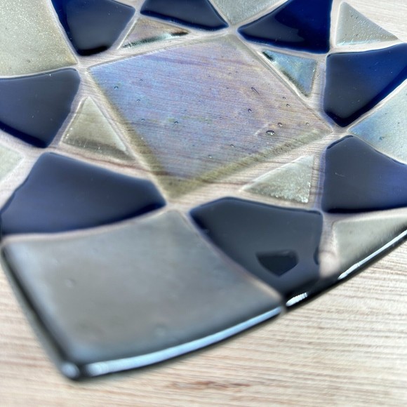 Fused Dichroic Art Glass Trinket Dish Bowl Square Iridescent  VTG 7" W Blue - Picture 6 of 8